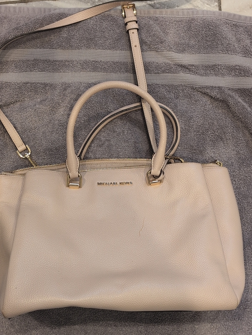 Michael Kors Blush Pebbled Leather Satchel with Gold Hardware